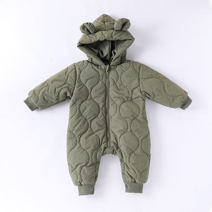 MyKids-USA® Autumn and Winter Arrival Baby Unisex Solid Color Hooded Cozy Long Sleeves Casual Thickened Rompers