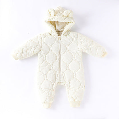 MyKids-USA® Autumn and Winter Arrival Baby Unisex Solid Color Hooded Cozy Long Sleeves Casual Thickened Rompers