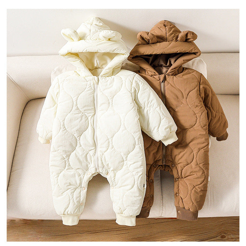 MyKids-USA® Autumn and Winter Arrival Baby Unisex Solid Color Hooded Cozy Long Sleeves Casual Thickened Rompers