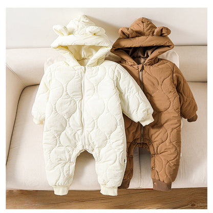 MyKids-USA® Autumn and Winter Arrival Baby Unisex Solid Color Hooded Cozy Long Sleeves Casual Thickened Rompers