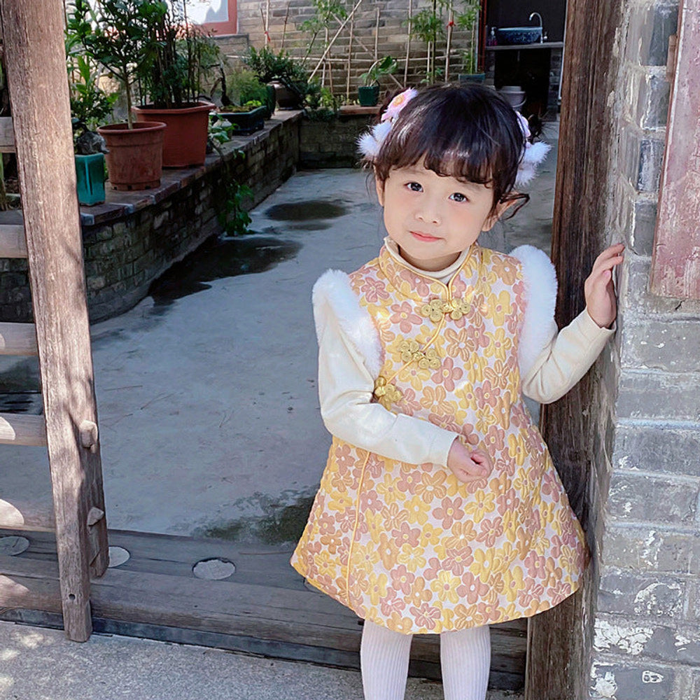 MyKids-USA® Baby Girls Fleece Sleeveless Floral Warm Dress