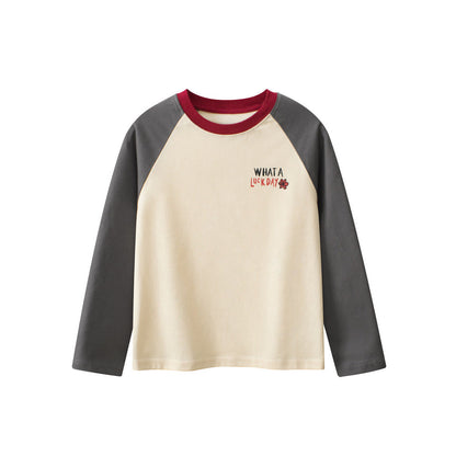 MyKids-USA® Kids Boys Letters Print Crew Neck Long Sleeves Color Patchwork Sweatshirt