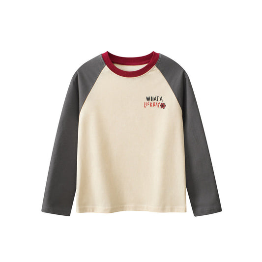 MyKids-USA® Kids Boys Letters Print Crew Neck Long Sleeves Color Patchwork Sweatshirt