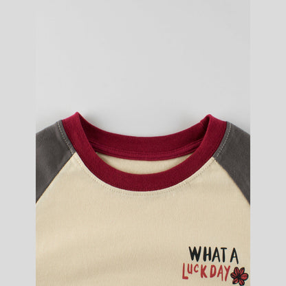 MyKids-USA® Kids Boys Letters Print Crew Neck Long Sleeves Color Patchwork Sweatshirt