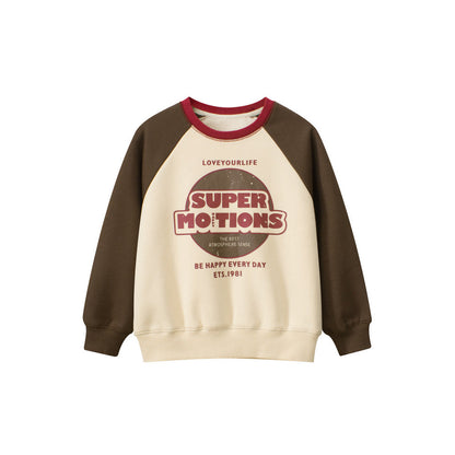 MyKids-USA® Kids Boys Letters Print Crew Neck Long Sleeves Color Patchwork Sweatshirt