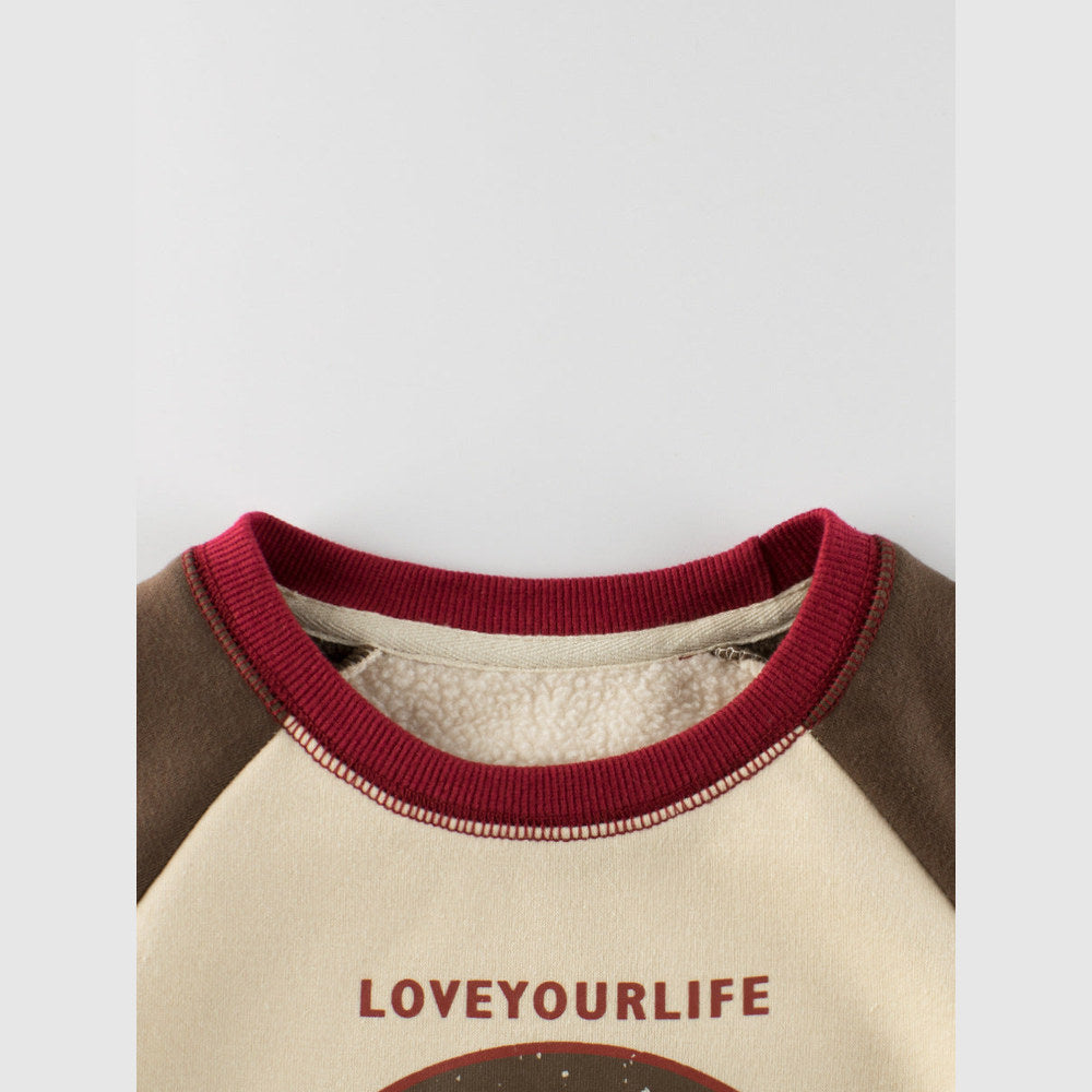 MyKids-USA® Kids Boys Letters Print Crew Neck Long Sleeves Color Patchwork Sweatshirt