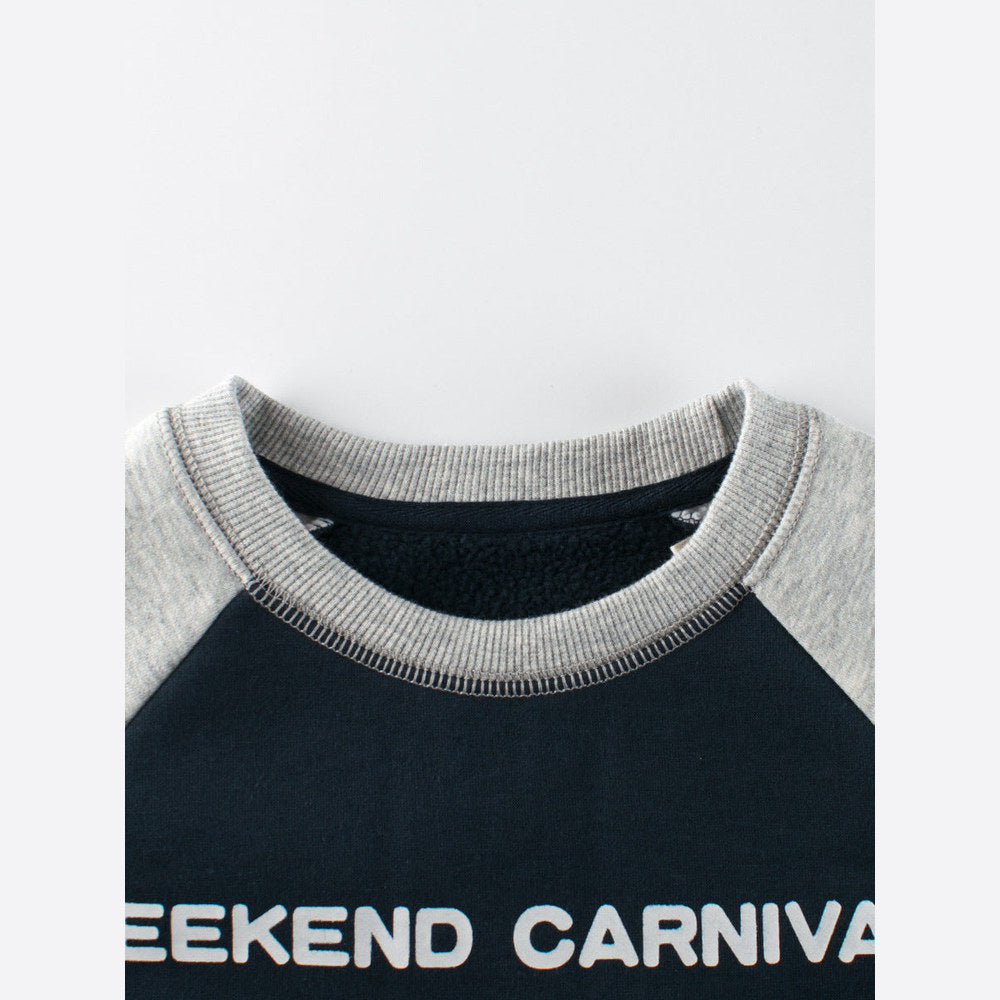 MyKids-USA® Kids Boys Letters Print Crew Neck Long Sleeves Color Patchwork Sweatshirt
