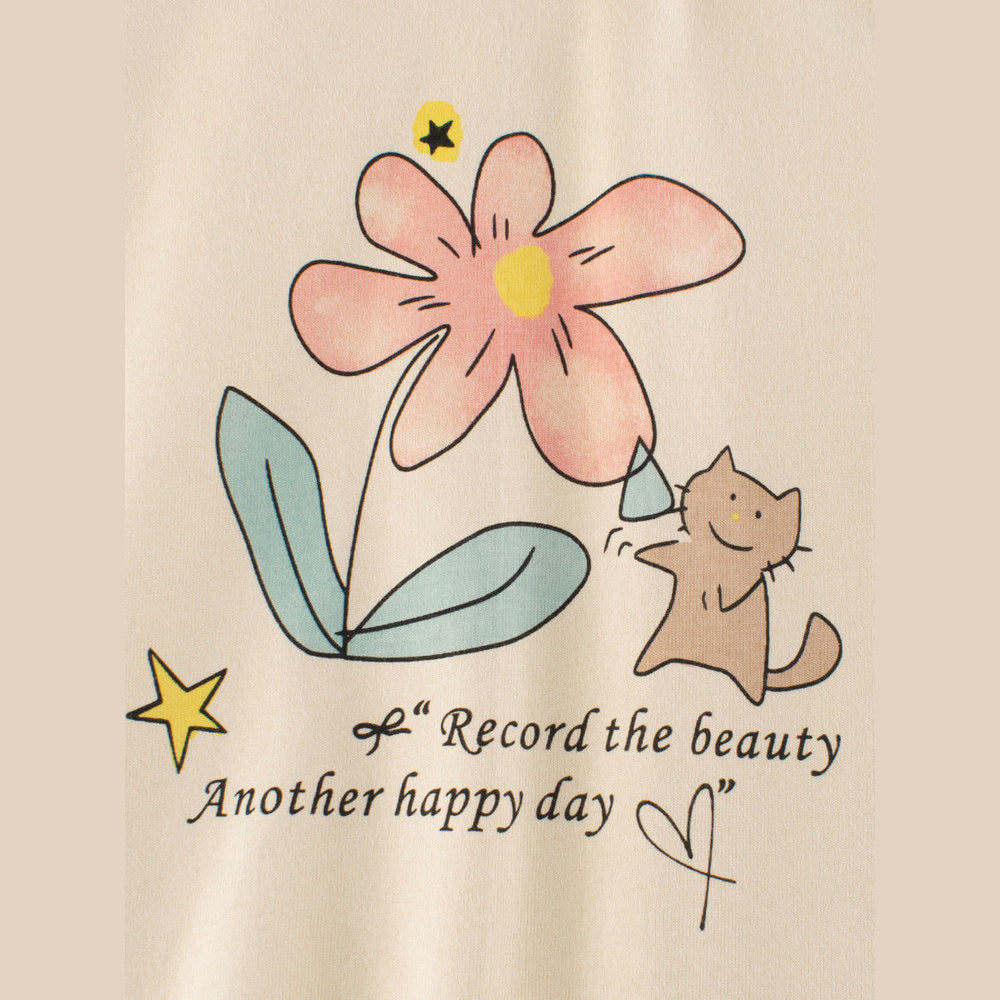 MyKids-USA® Kids Girls Flowers Cartoon Print Crew Neck Long Sleeves Color Patchwork Shirt