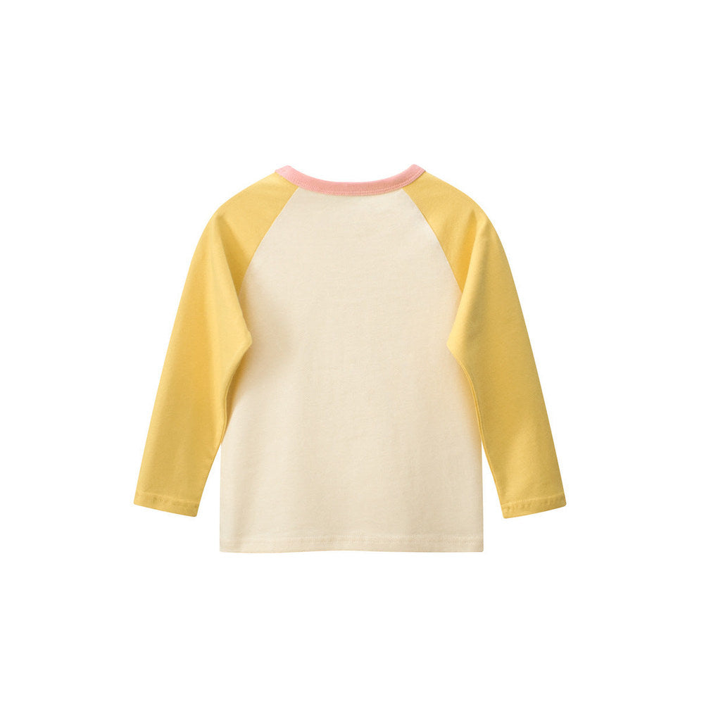 MyKids-USA® Kids Girls Flowers Cartoon Print Crew Neck Long Sleeves Color Patchwork Shirt