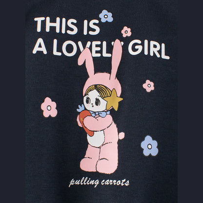 MyKids-USA® Girls Cartoon Print Crew Neck Long Sleeves Color Patchwork Sweatshirt