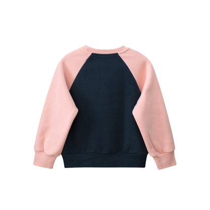 MyKids-USA® Girls Cartoon Print Crew Neck Long Sleeves Color Patchwork Sweatshirt