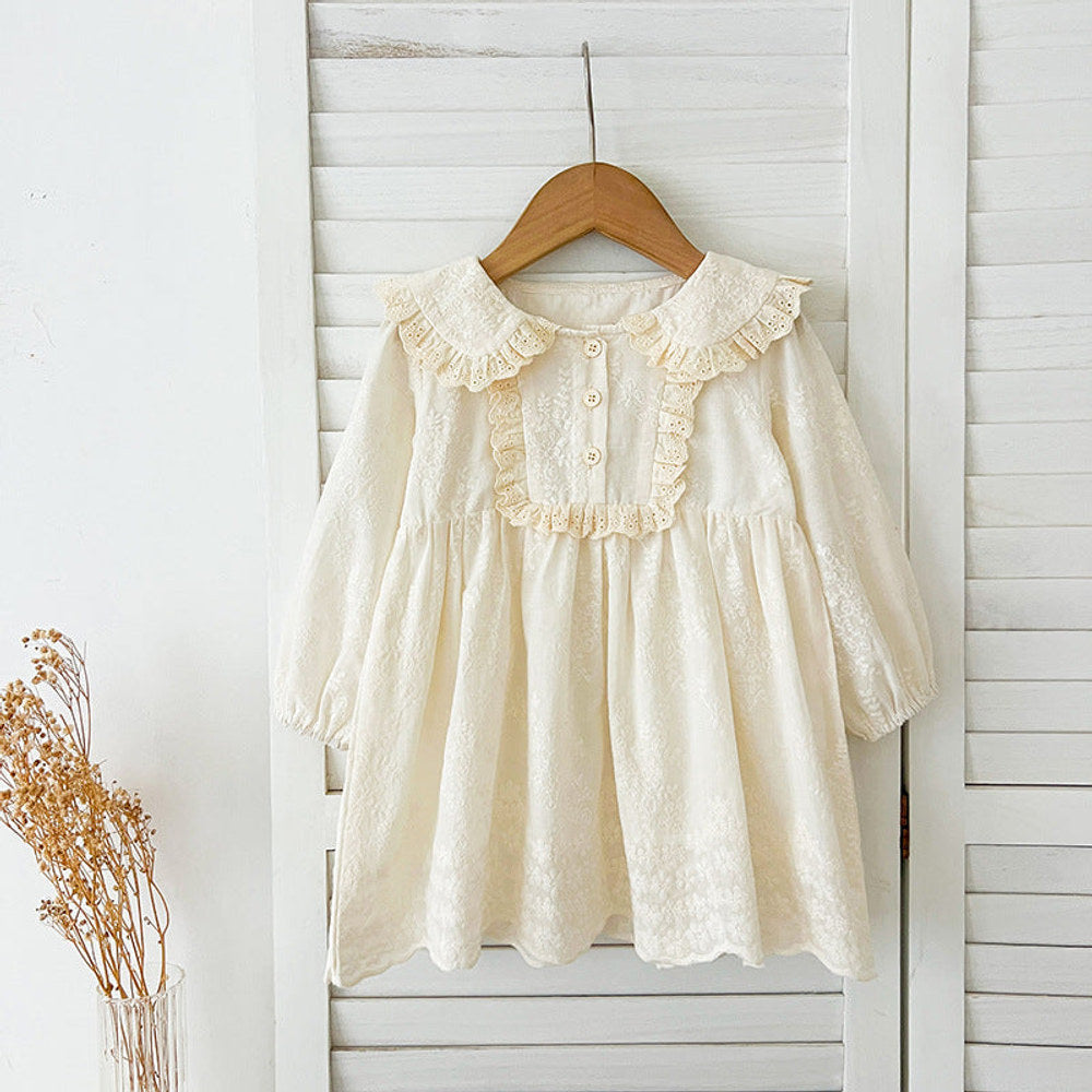 MyKids-USA® Baby Kids Girls Solid Color Flowers Pattern Embroidery Long Sleeves bodysuit or Dress – Princess Sister Matching
