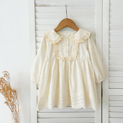 MyKids-USA® Baby Kids Girls Solid Color Flowers Pattern Embroidery Long Sleeves bodysuit or Dress – Princess Sister Matching