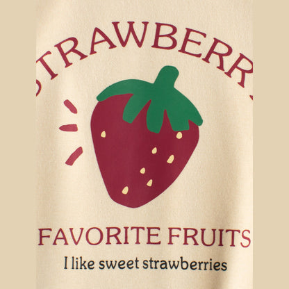 MyKids-USA® Girls Strawberry Cartoon Print Crew Neck Long Sleeves Color Patchwork Sweatshirt