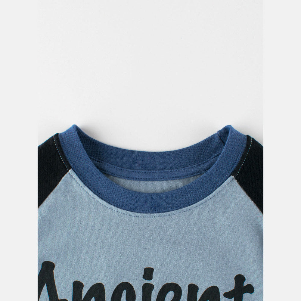 MyKids-USA® Kids Dinosaur Cartoon Print Crew Neck Long Sleeves Color Patchwork Sweatshirt