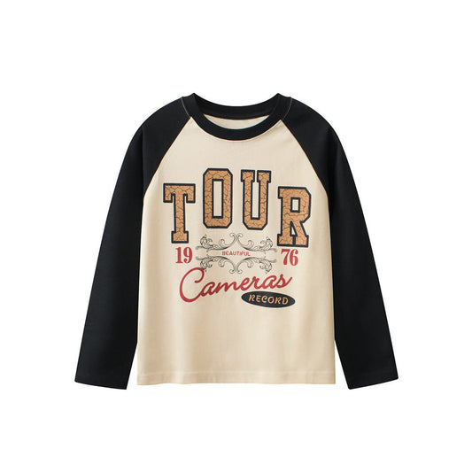 MyKids-USA® Kids Letters Print Crew Neck Long Sleeves Color Patchwork Sweatshirt