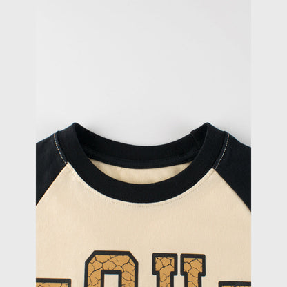 MyKids-USA® Kids Letters Print Crew Neck Long Sleeves Color Patchwork Sweatshirt