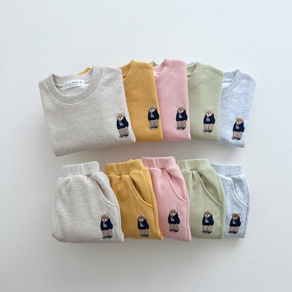 MyKids-USA® Spring and Autumn Kids Unisex Casual Teddy Logo Long Sleeves Top Pullover and Pants Clothing Set