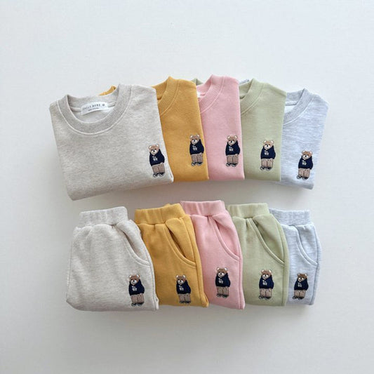 MyKids-USA® Spring and Autumn Kids Unisex Casual Teddy Logo Long Sleeves Top Pullover and Pants Clothing Set