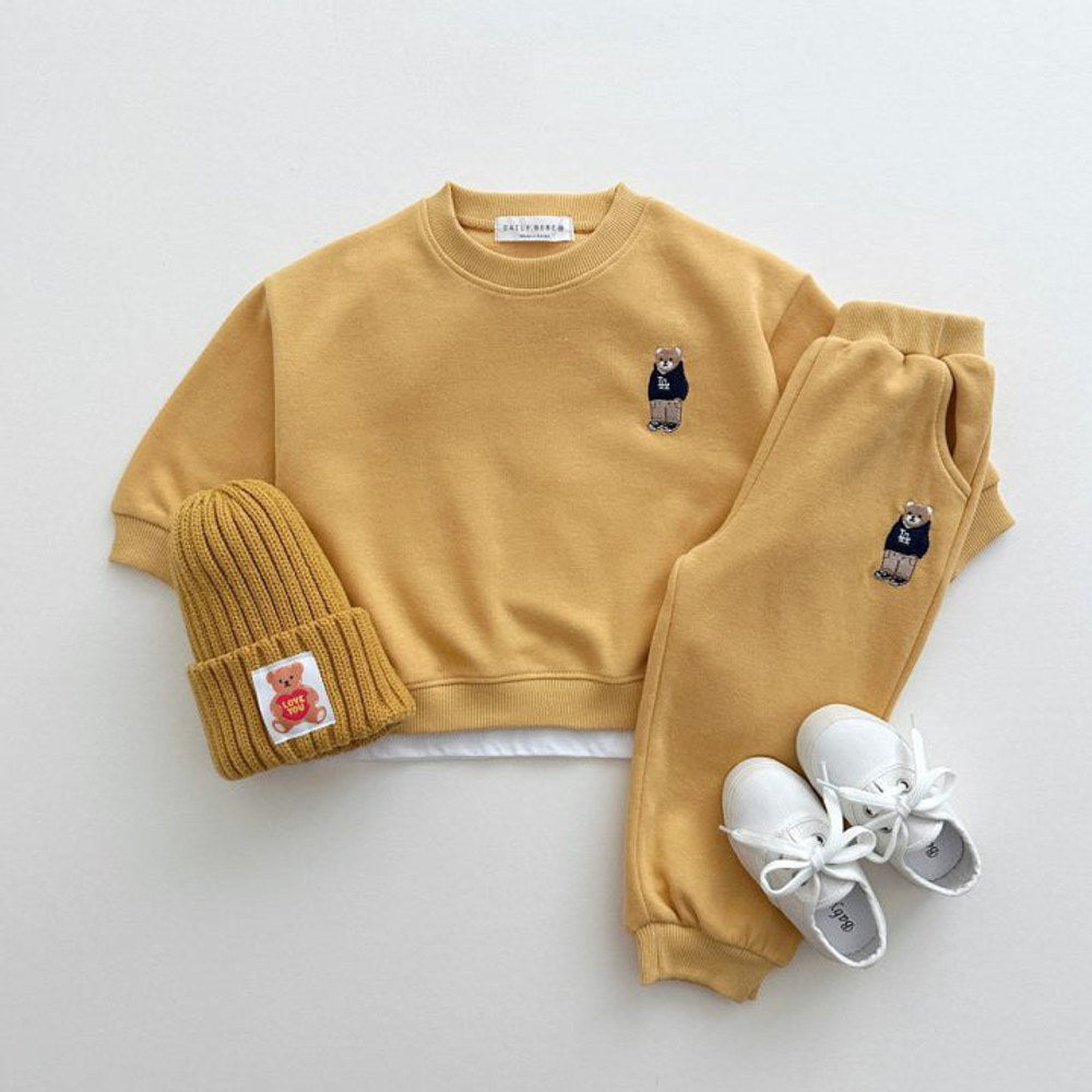 MyKids-USA® Spring and Autumn Kids Unisex Casual Teddy Logo Long Sleeves Top Pullover and Pants Clothing Set