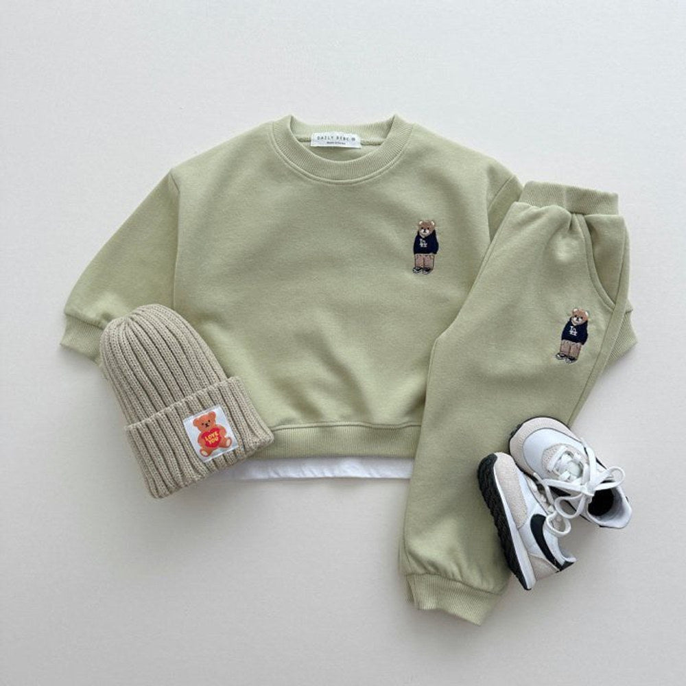 MyKids-USA® Spring and Autumn Kids Unisex Casual Teddy Logo Long Sleeves Top Pullover and Pants Clothing Set
