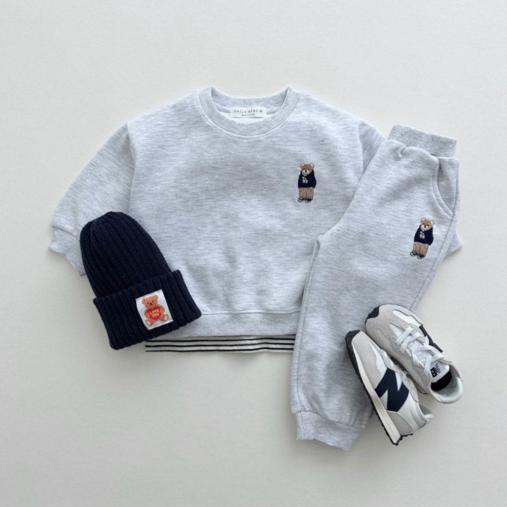 MyKids-USA® Spring and Autumn Kids Unisex Casual Teddy Logo Long Sleeves Top Pullover and Pants Clothing Set