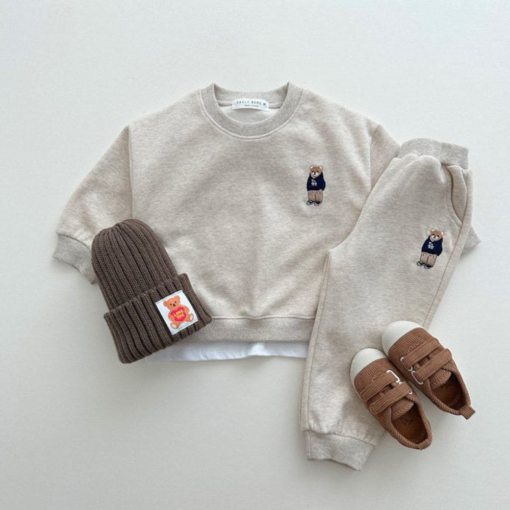 MyKids-USA® Spring and Autumn Kids Unisex Casual Teddy Logo Long Sleeves Top Pullover and Pants Clothing Set