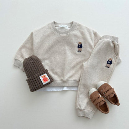 MyKids-USA® Spring and Autumn Kids Unisex Casual Teddy Logo Long Sleeves Top Pullover and Pants Clothing Set