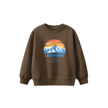 MyKids-USA® Boys Landscape Print Crew Neck Long Sleeves Thick Sweatshirt