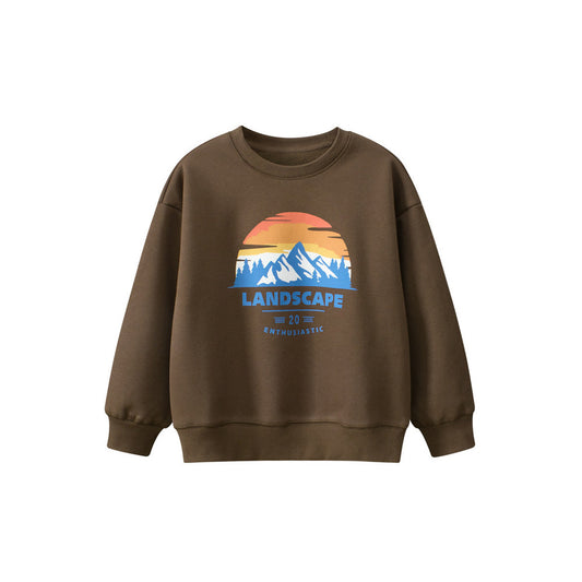 MyKids-USA® Boys Landscape Print Crew Neck Long Sleeves Thick Sweatshirt