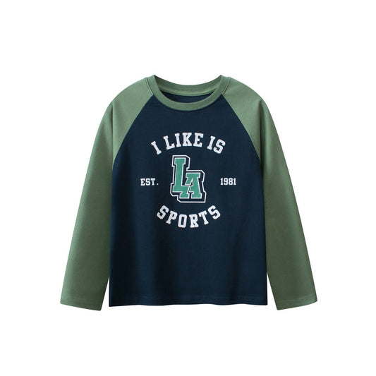 MyKids-USA® Kids Letters Print Crew Neck Long Sleeves Color Patchwork Sweatshirt