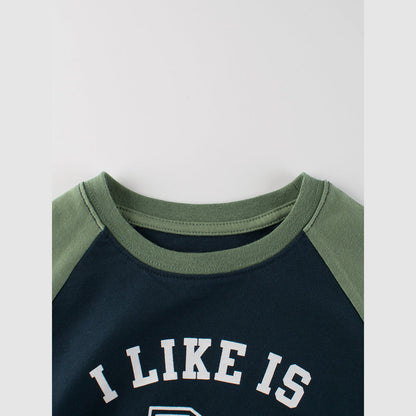 MyKids-USA® Kids Letters Print Crew Neck Long Sleeves Color Patchwork Sweatshirt