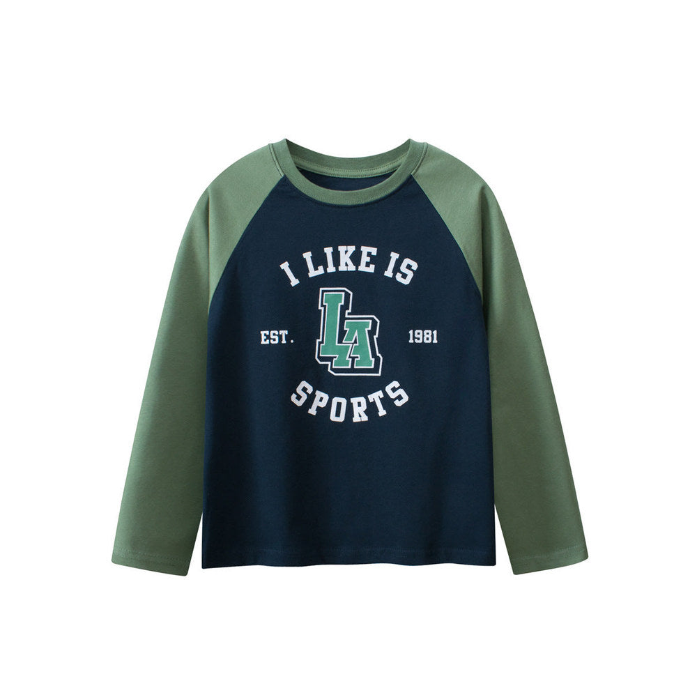 MyKids-USA® Kids Letters Print Crew Neck Long Sleeves Color Patchwork Sweatshirt