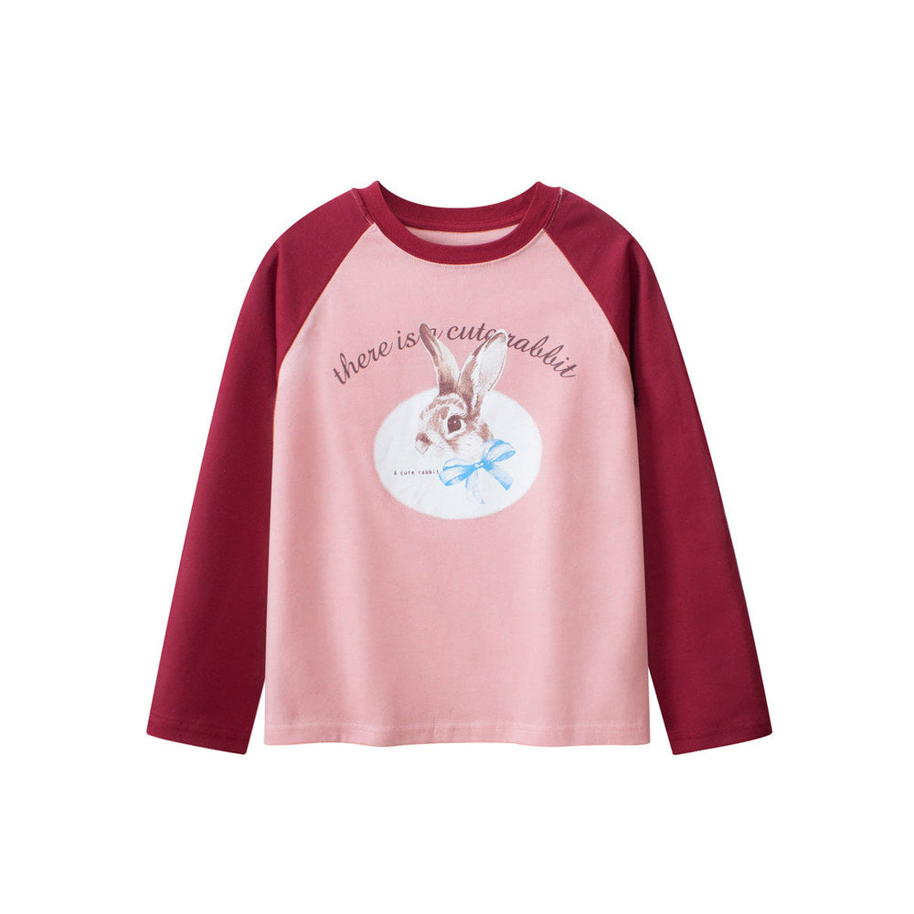 MyKids-USA® Girls Cartoon Print Crew Neck Long Sleeves Color Patchwork Sweatshirt