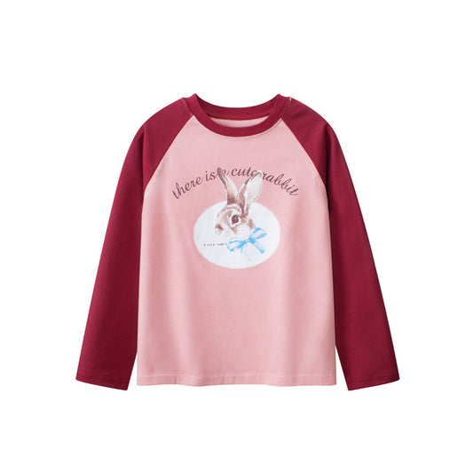 MyKids-USA® Girls Cartoon Print Crew Neck Long Sleeves Color Patchwork Sweatshirt