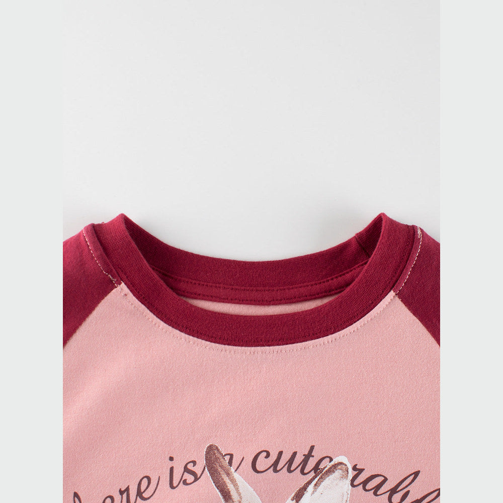 MyKids-USA® Girls Cartoon Print Crew Neck Long Sleeves Color Patchwork Sweatshirt