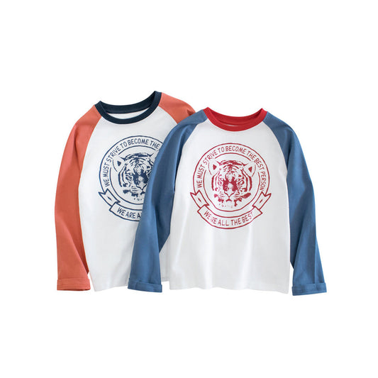 MyKids-USA® Kids Tiger Print Crew Neck Long Sleeves Color Patchwork Sweatshirt