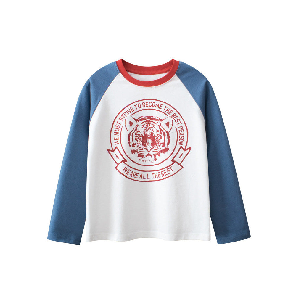 MyKids-USA® Kids Tiger Print Crew Neck Long Sleeves Color Patchwork Sweatshirt