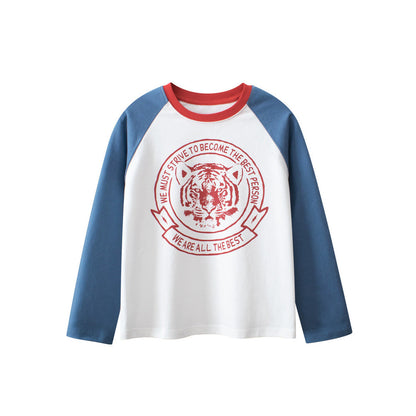 MyKids-USA® Kids Tiger Print Crew Neck Long Sleeves Color Patchwork Sweatshirt