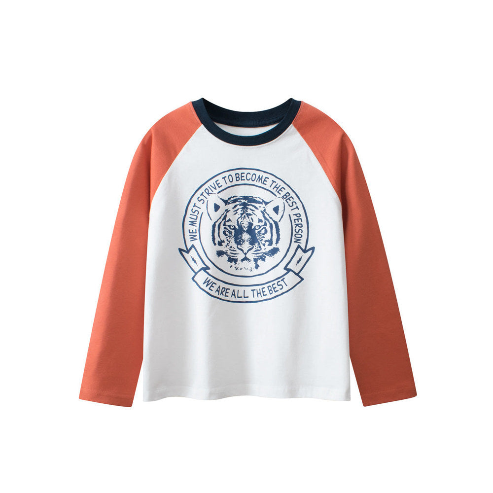 MyKids-USA® Kids Tiger Print Crew Neck Long Sleeves Color Patchwork Sweatshirt