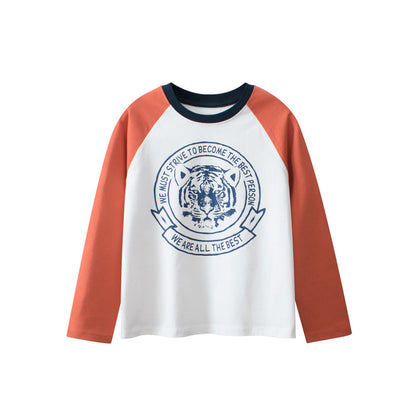 MyKids-USA® Kids Tiger Print Crew Neck Long Sleeves Color Patchwork Sweatshirt
