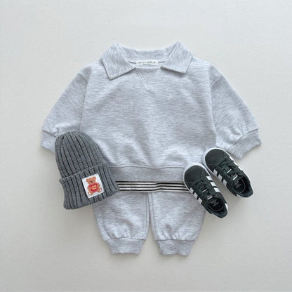MyKids-USA® Kids Unisex Casual Solid Color Long Sleeves Turn-down Collar Top and Pants Clothing Set