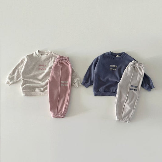 Autumn Kids Unisex Casual Letters Pattern Long Sleeves Top Pullover and Pants Clothing Set