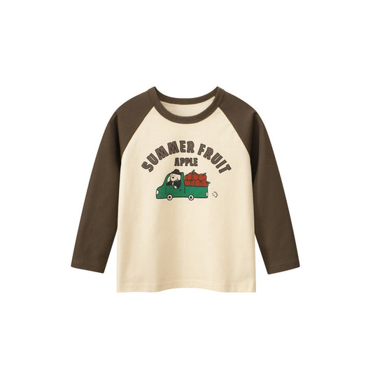 MyKids-USA® Kids Girls Cartoon Print Crew Neck Long Sleeves Color Patchwork Top