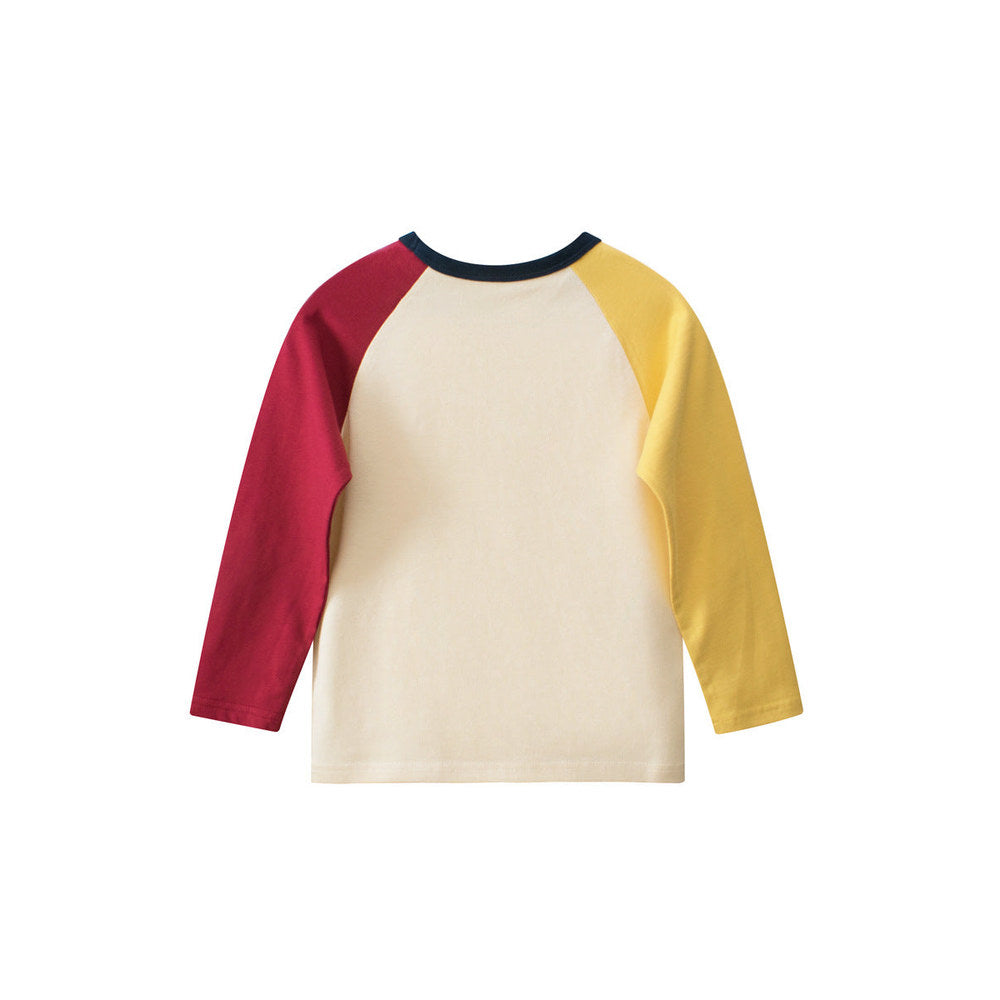 MyKids-USA® Kids Girls Cartoon Print Crew Neck Long Sleeves Color Patchwork Top