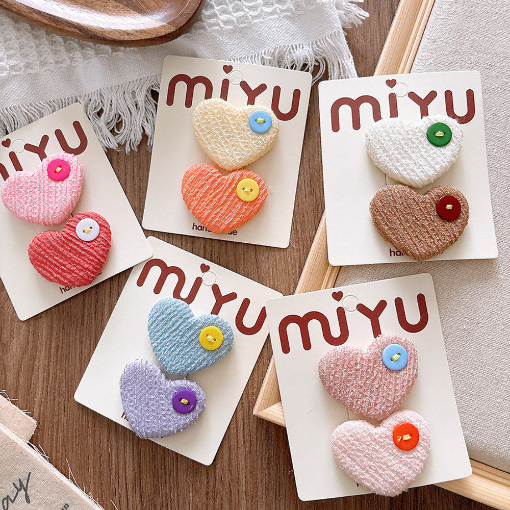 MyKids-USA® Collection of Versatile Sweet Candy-Colored Love Heart Fabric Hair Clips