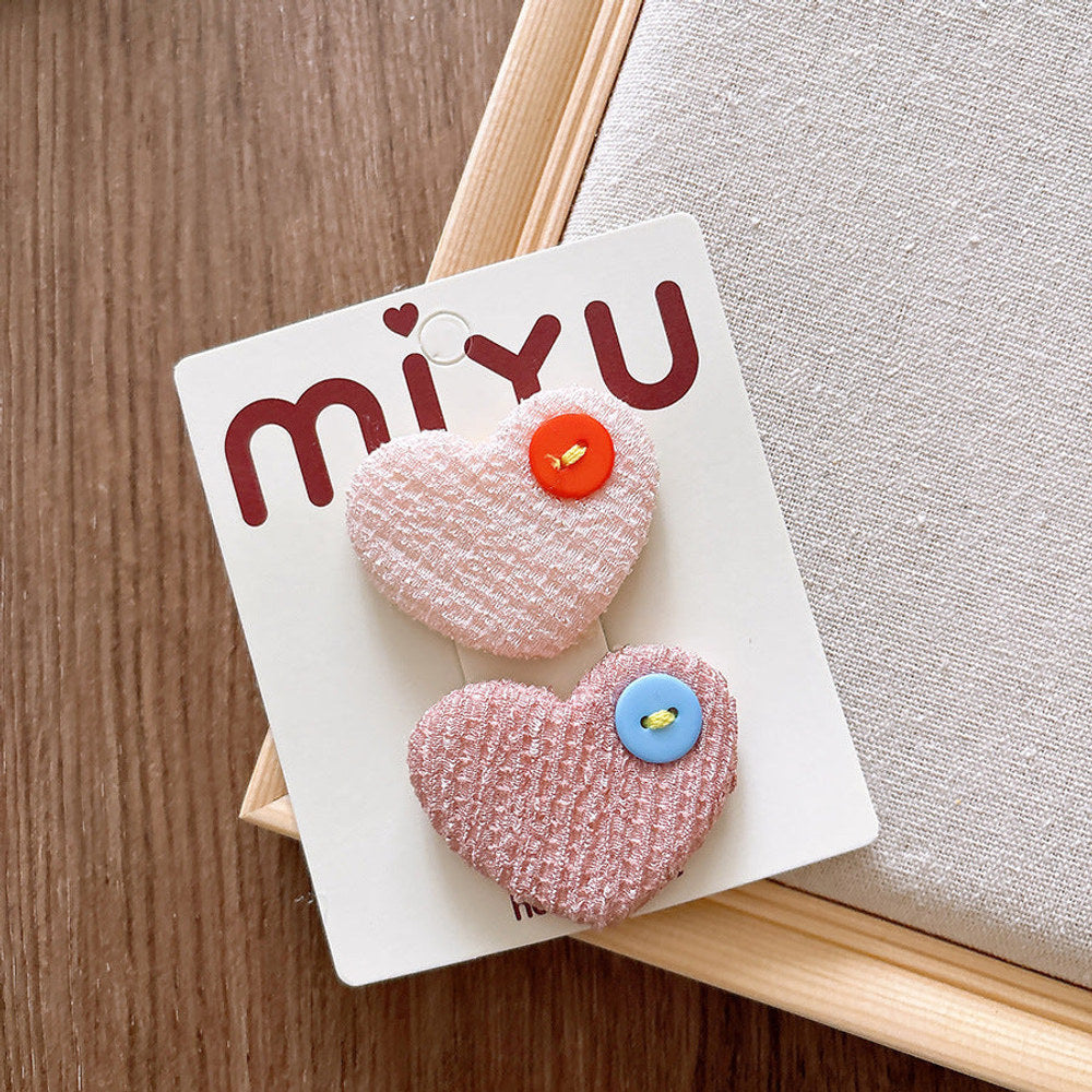 MyKids-USA® Collection of Versatile Sweet Candy-Colored Love Heart Fabric Hair Clips