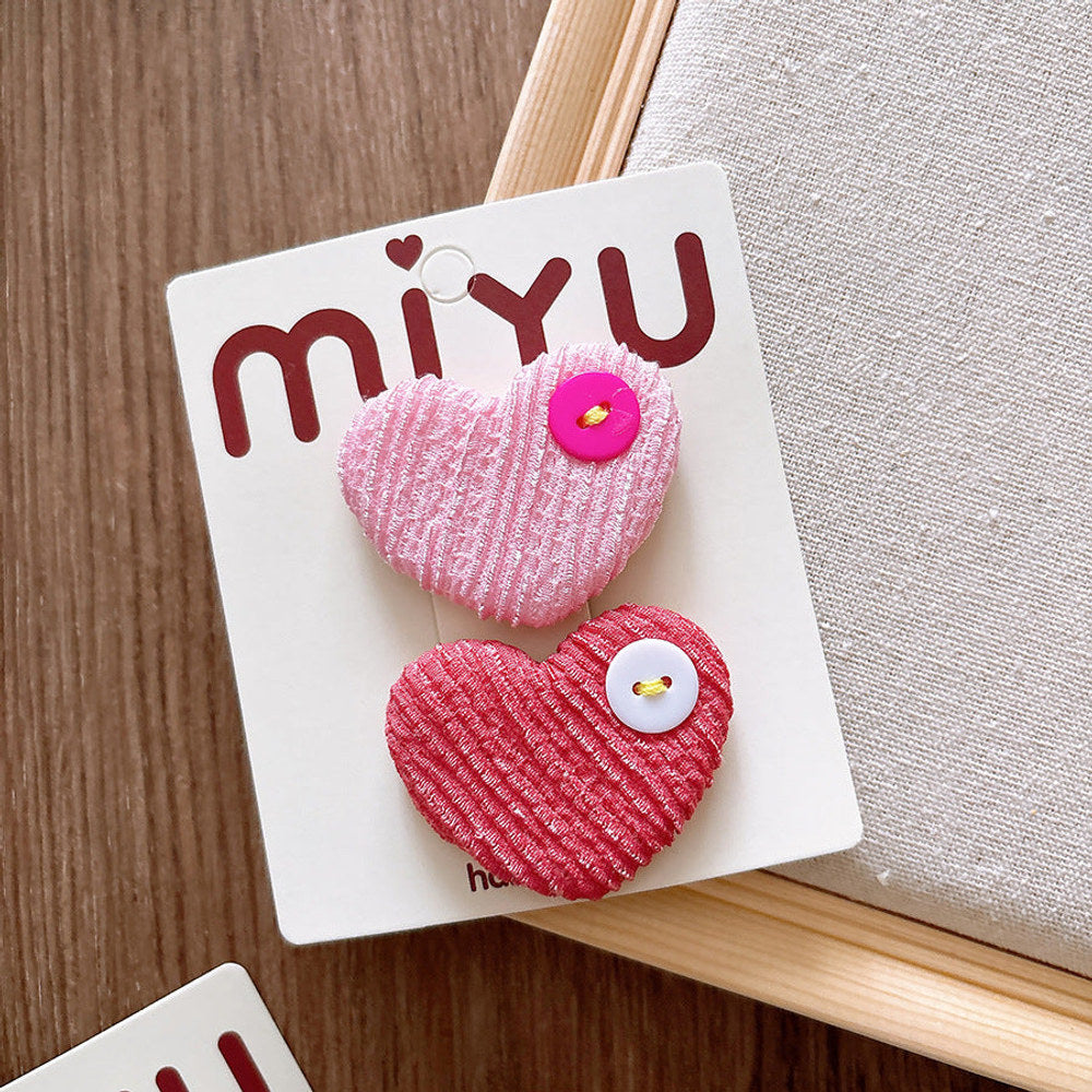 MyKids-USA® Collection of Versatile Sweet Candy-Colored Love Heart Fabric Hair Clips