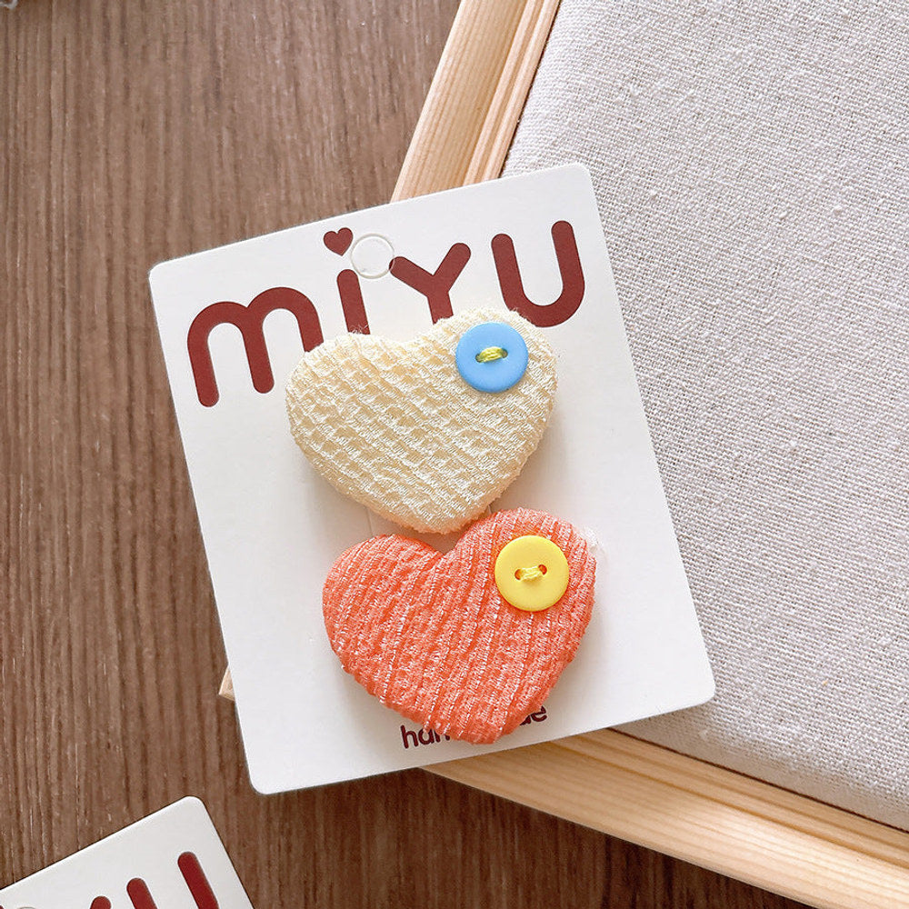 MyKids-USA® Collection of Versatile Sweet Candy-Colored Love Heart Fabric Hair Clips