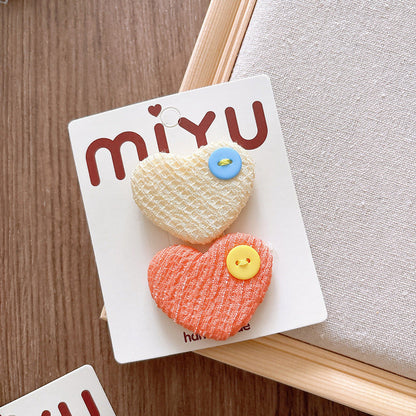 MyKids-USA® Collection of Versatile Sweet Candy-Colored Love Heart Fabric Hair Clips